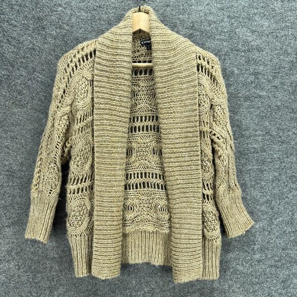 Express Cardigan Women XS Brown Open Front Long Sleeve Wool Knit Casual Stretch - Picture 1 of 7